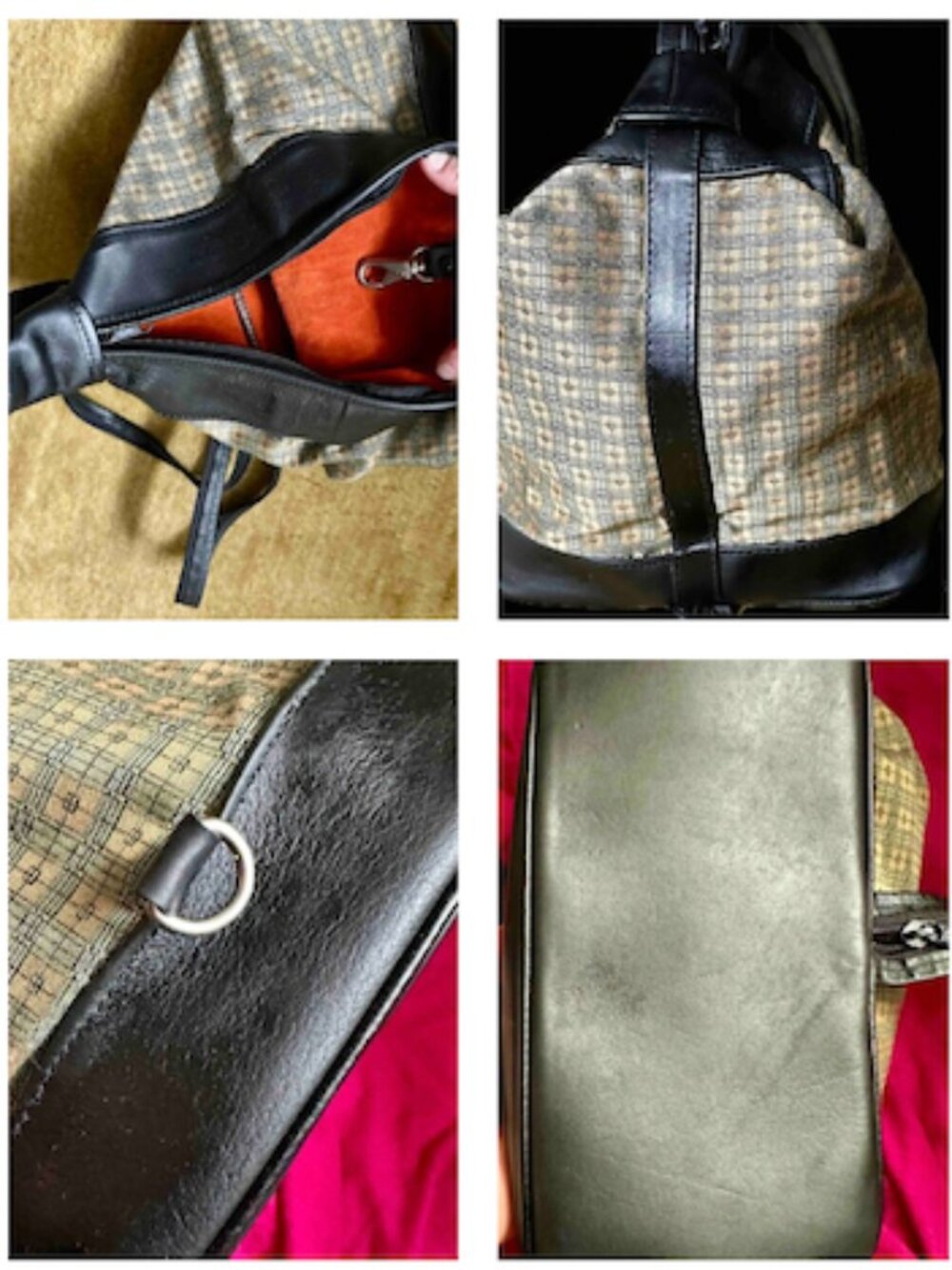 Set 2 Vintage Silk Leather Suede Artisan Bucket Backpack Hobo Bag Purses